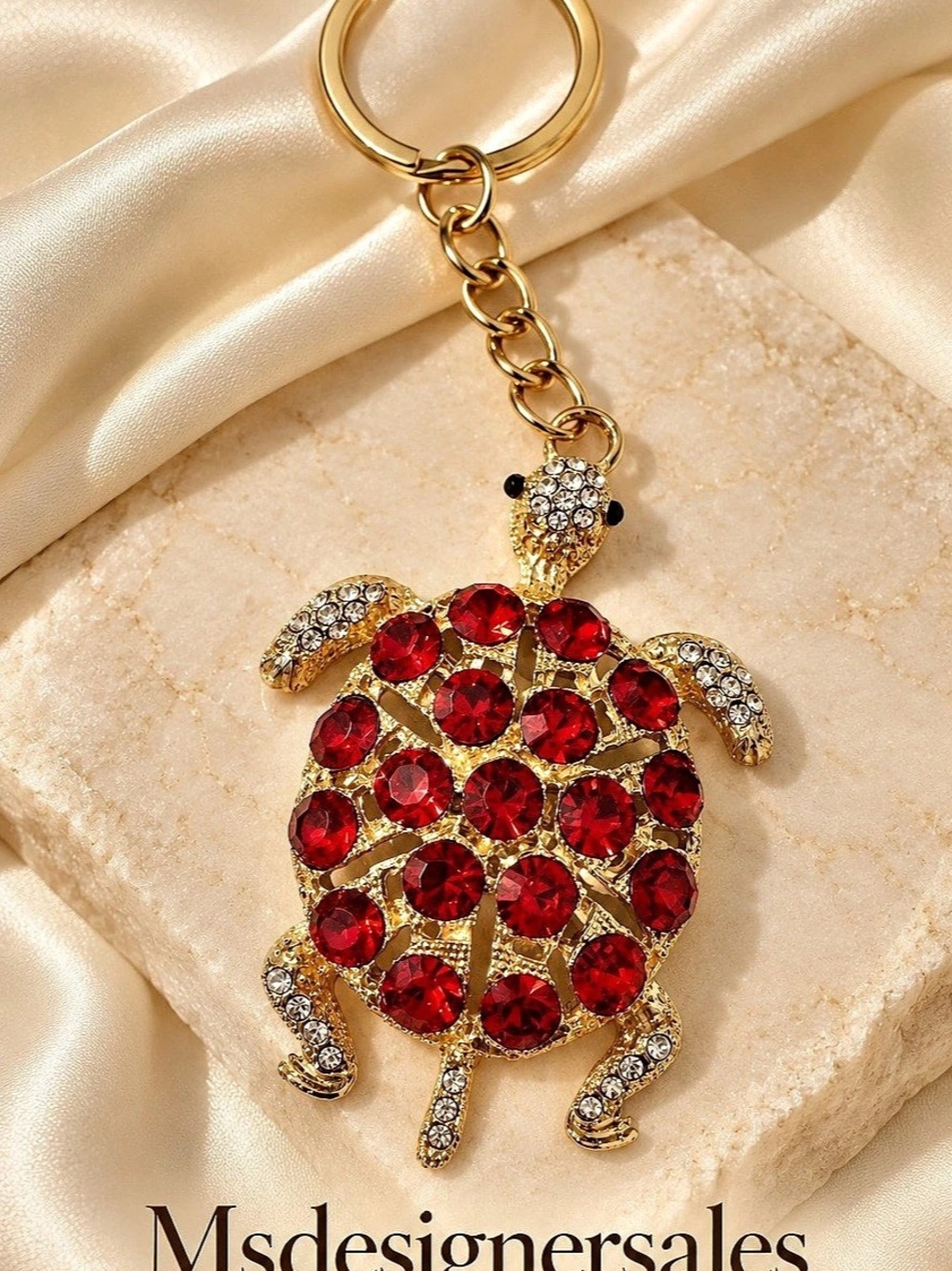 Turtle Rhinestone Keychain in Gold & Red NWT 236